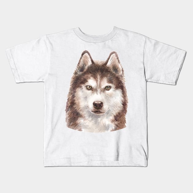 Siberian Husky Watercolor Art Kids T-Shirt by doglovershirts